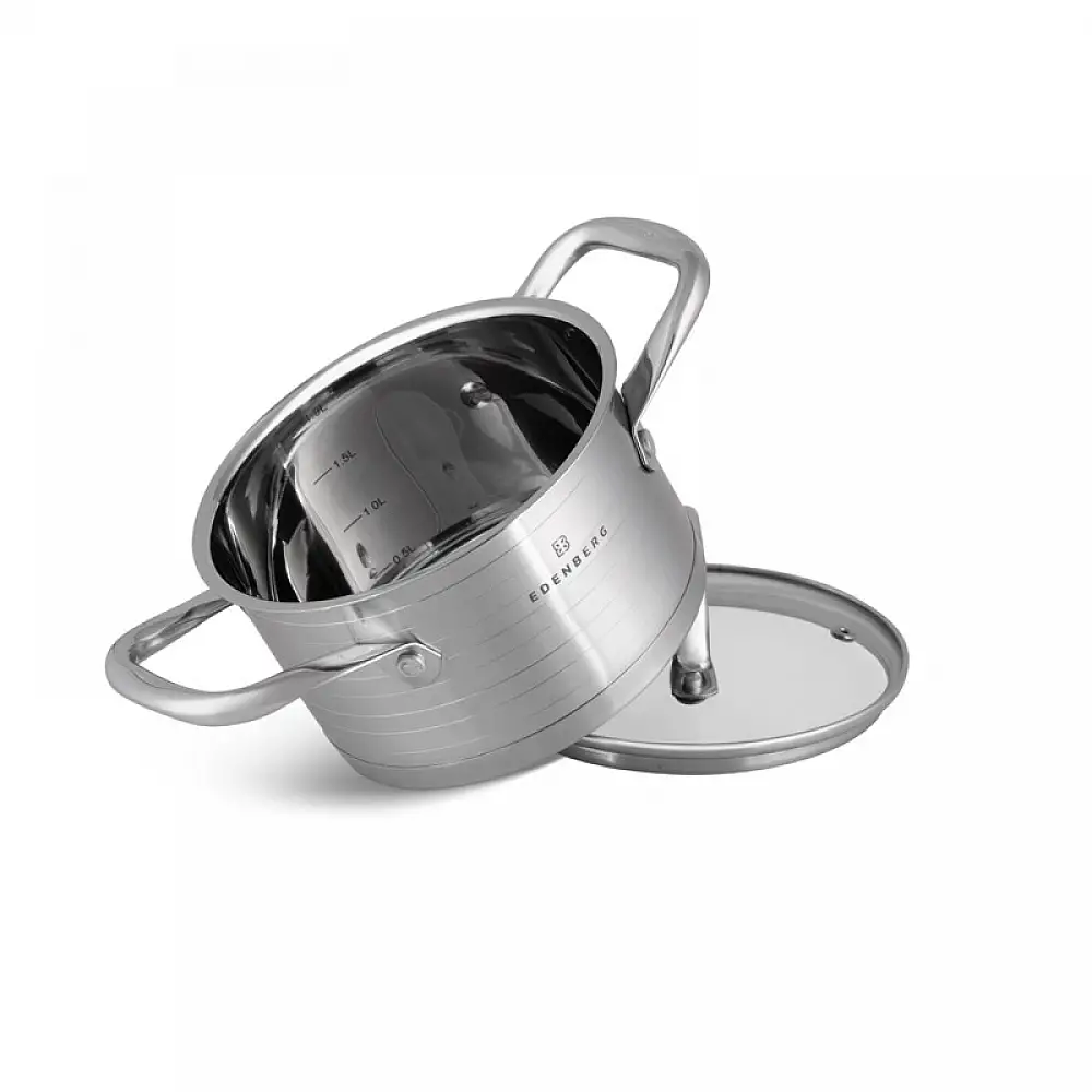 Σετ Μαγειρικών Σκευών από Ανοξείδωτο Ατσάλι 18/10 με Γυάλινα Καπάκια 12 τμχ Edenberg EB-7701