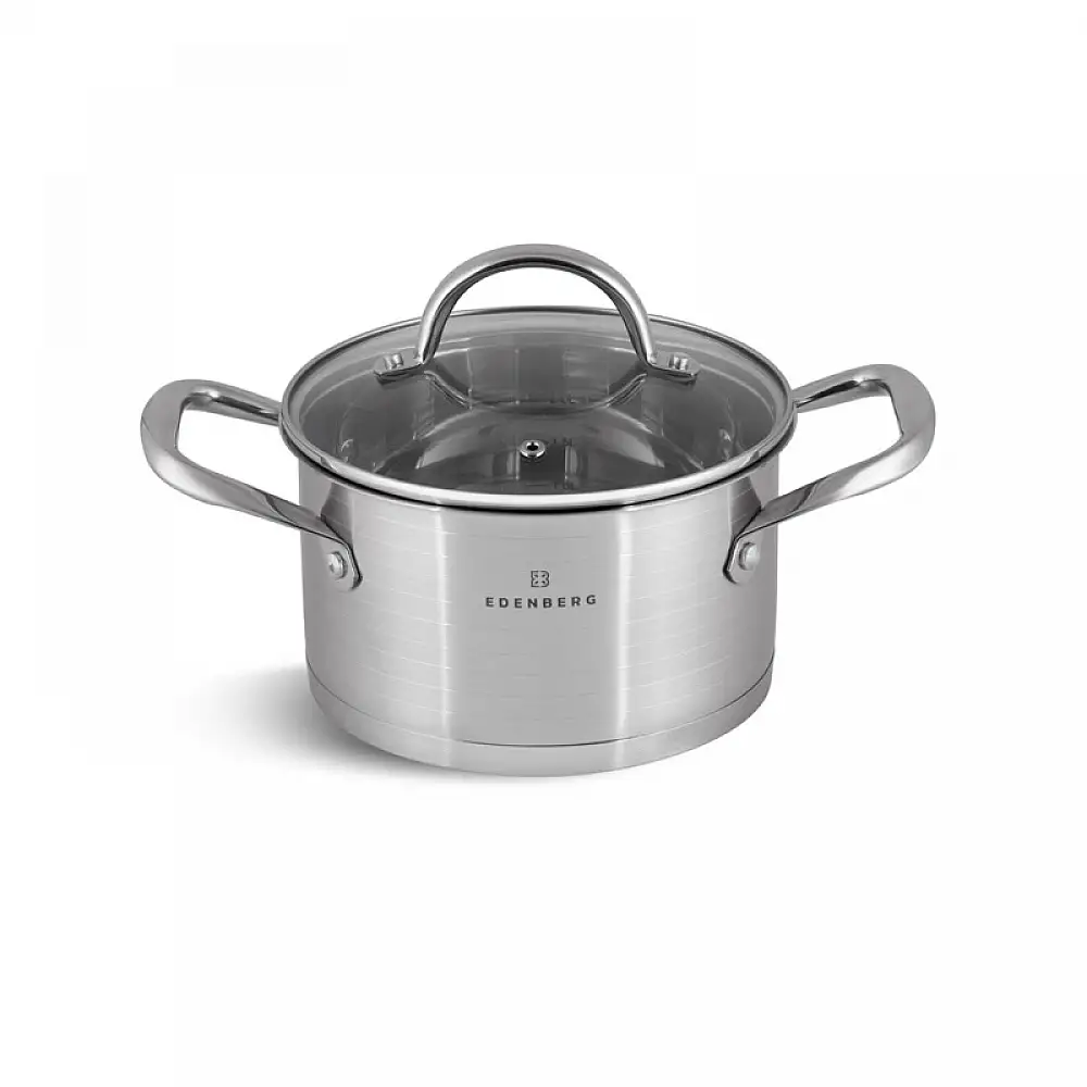 Σετ Μαγειρικών Σκευών από Ανοξείδωτο Ατσάλι 18/10 με Γυάλινα Καπάκια 12 τμχ Edenberg EB-7701