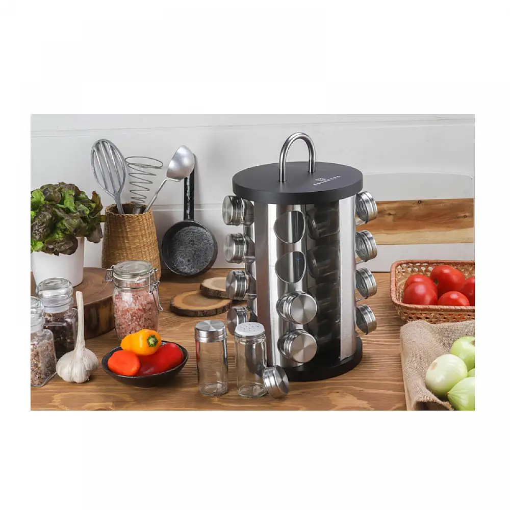 Σετ Δοχεία Μπαχαρικών με Περιστρεφόμενη Βάση 17 τμχ Χρώματος Μαύρο Edenberg EB-4027