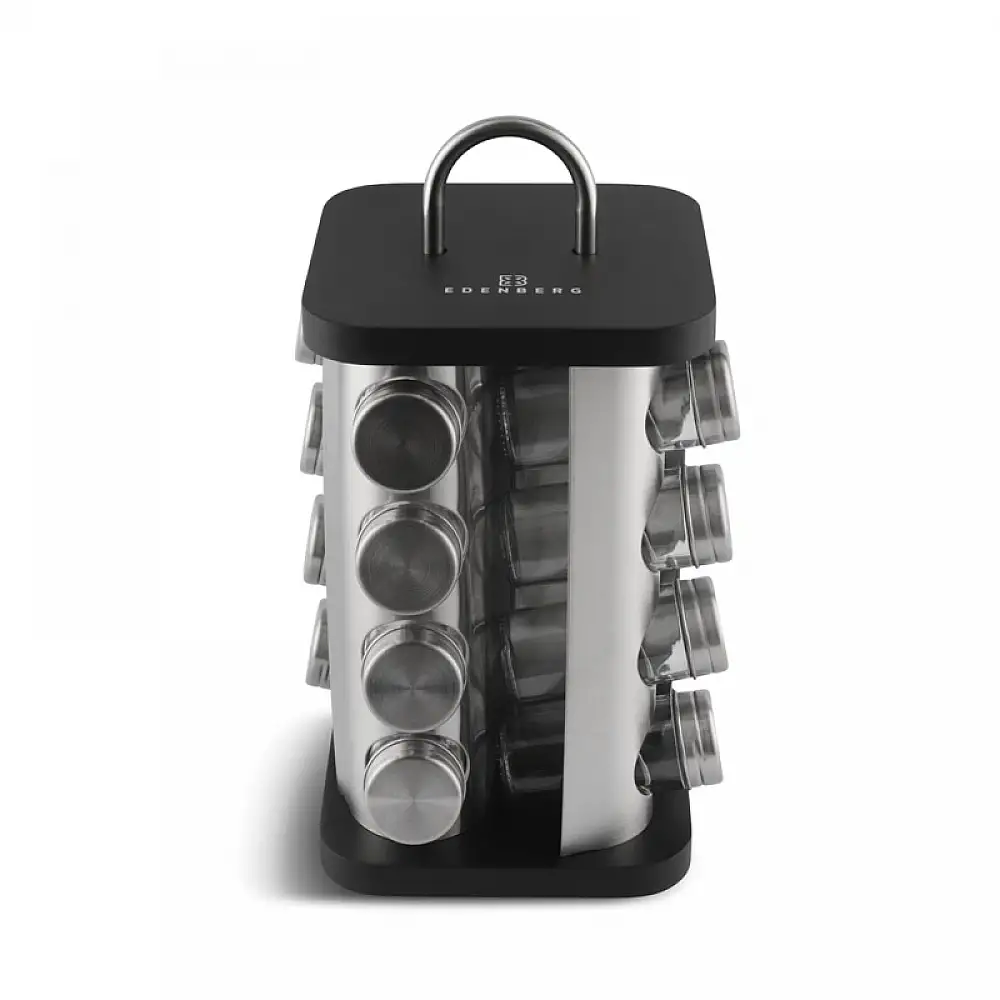 Σετ Δοχεία Μπαχαρικών με Περιστρεφόμενη Βάση 17 τμχ Χρώματος Μαύρο Edenberg EB-4029