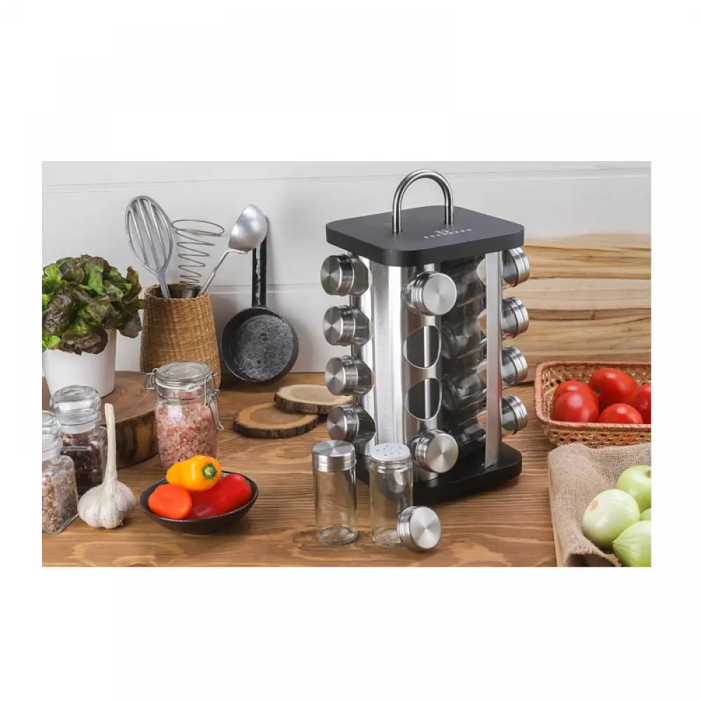 Σετ Δοχεία Μπαχαρικών με Περιστρεφόμενη Βάση 17 τμχ Χρώματος Μαύρο Edenberg EB-4029