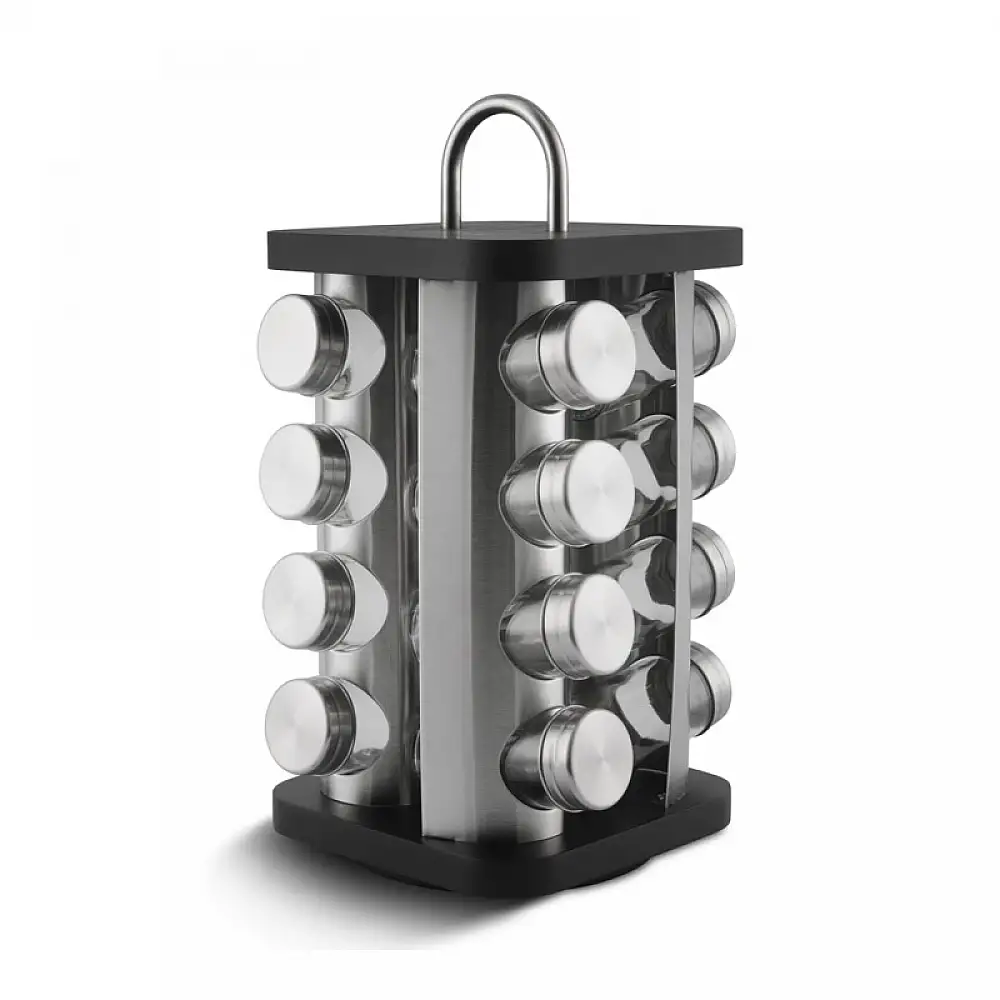 Σετ Δοχεία Μπαχαρικών με Περιστρεφόμενη Βάση 17 τμχ Χρώματος Μαύρο Edenberg EB-4029