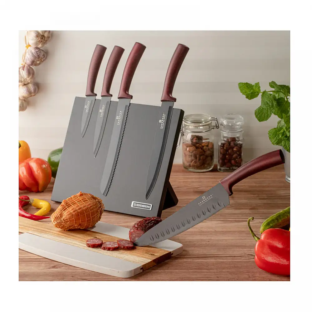 Σετ Μαχαίρια με Μαγνητική Βάση 6 τμχ Χρώματος Μπορντό Edenberg EB-964
