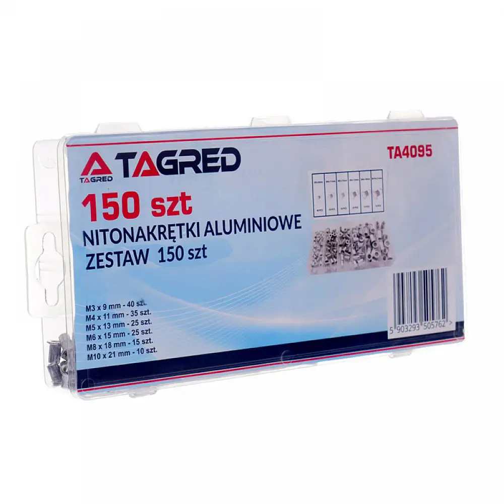 Σετ Πριτσίνια Αλουμινίου με Σπείρωμα M3 - M10 σε Κασετίνα 150 τμχ TAGRED TA4095