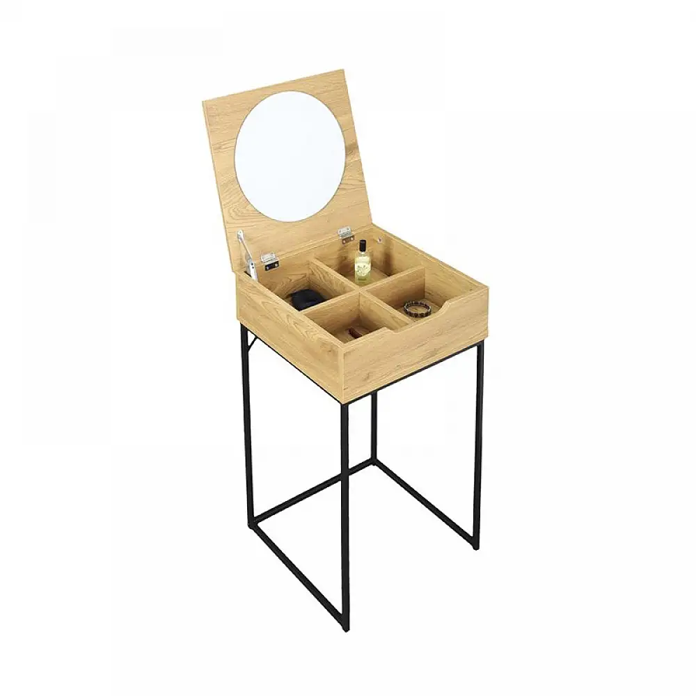 Ξύλινο Μπουντουάρ με Αναδιπλούμενο Καθρέπτη 45 x 45 x 77 cm Χρώματος Καφέ Ανοιχτό Home Deco Factory HD6730