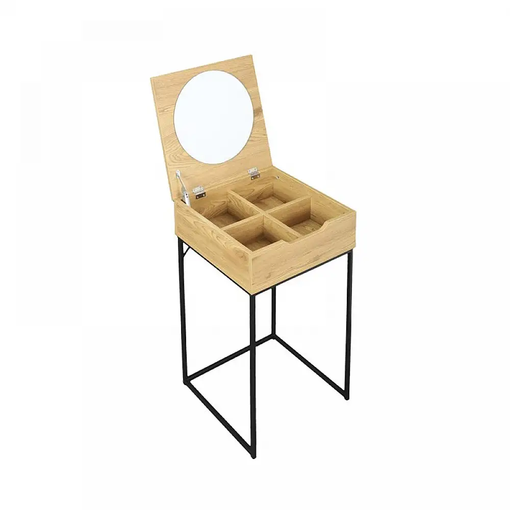 Ξύλινο Μπουντουάρ με Αναδιπλούμενο Καθρέπτη 45 x 45 x 77 cm Χρώματος Καφέ Ανοιχτό Home Deco Factory HD6730