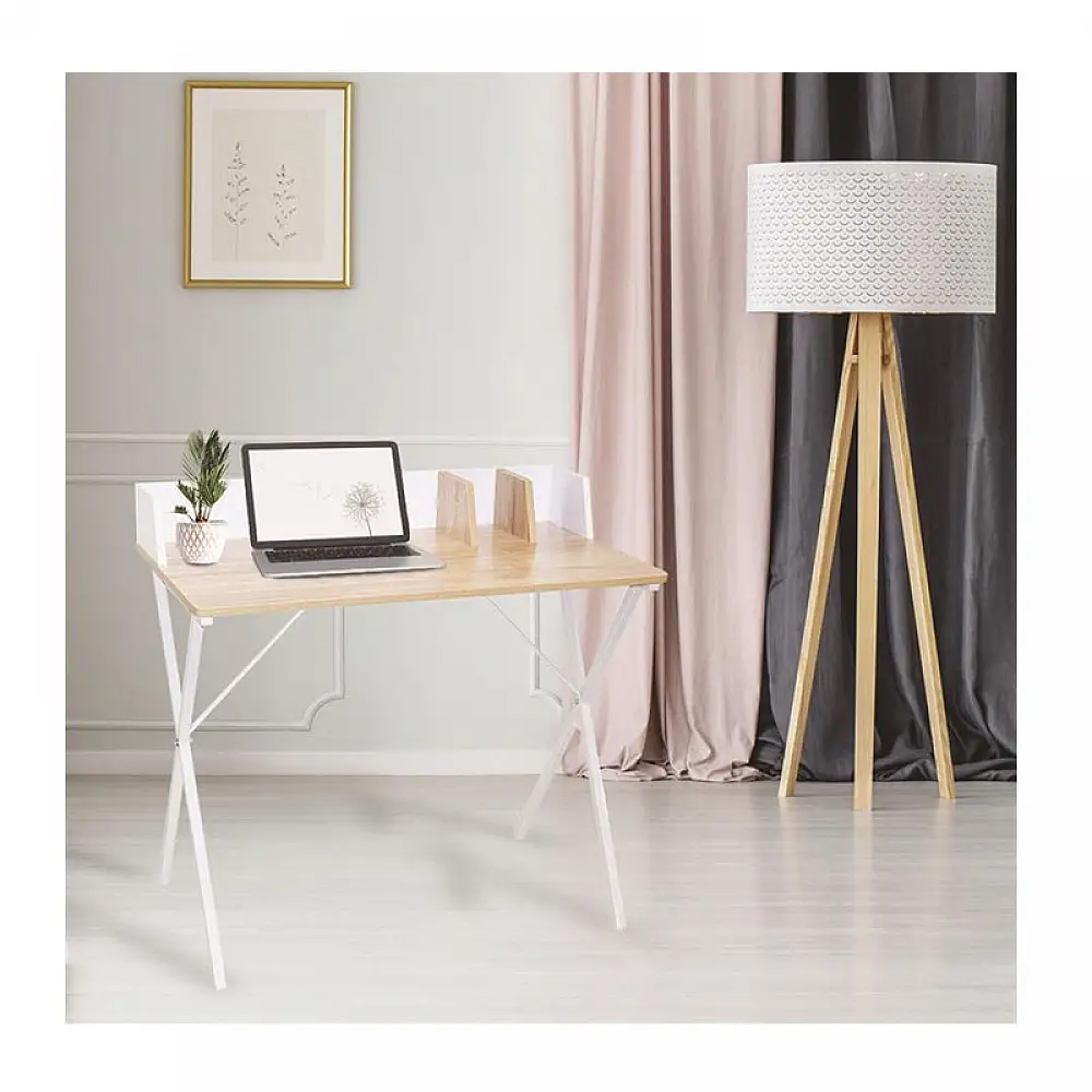 Μεταλλικό Γραφείο με Ξύλινη Επιφάνεια 90 x 50 x 84 cm Χρώματος Λευκό Home Deco Factory HD6423