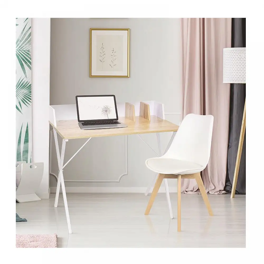 Μεταλλικό Γραφείο με Ξύλινη Επιφάνεια 90 x 50 x 84 cm Χρώματος Λευκό Home Deco Factory HD6423