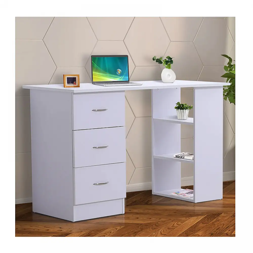 Ξύλινο Γραφείο με 3 Συρτάρια και 3 Ράφια 120 x 49 x 72 cm Χρώματος Λευκό HOMCOM 836-068WT
