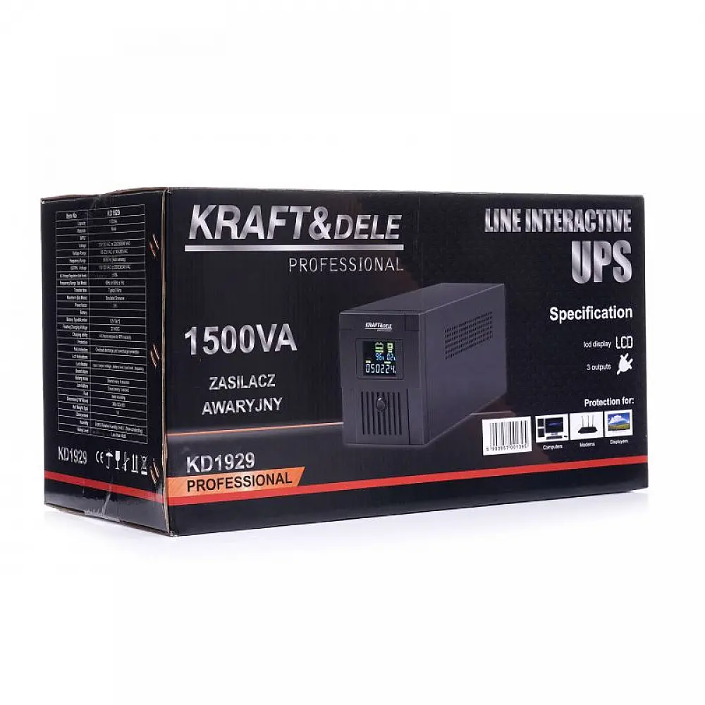 UPS με LCD Οθόνη 1500 VA 900 W Kraft&Dele KD-1929
