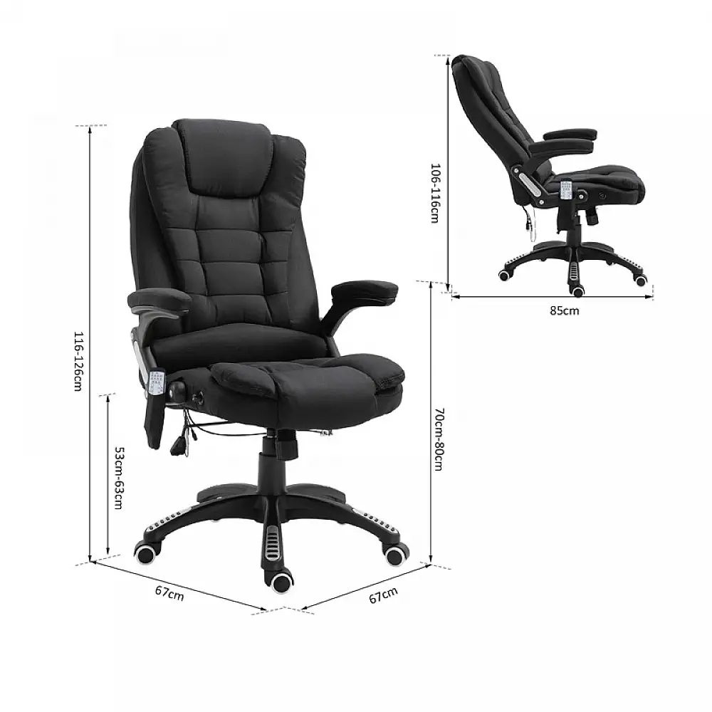 Καρέκλα Γραφείου Μασάζ 6 Σημείων 67 x 74 x 116-126 cm Χρώματος Μαύρο HOMCOM 921-171V90BK