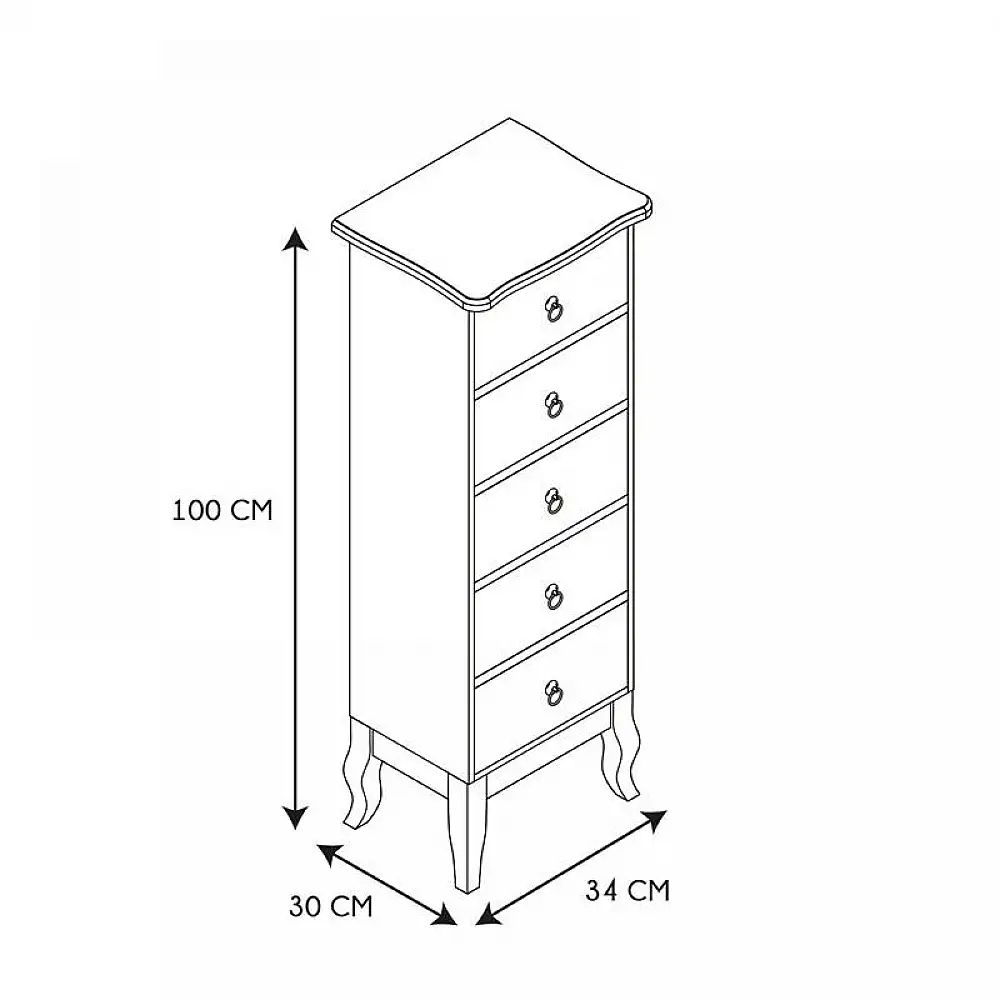 Ξύλινη Συρταριέρα με 5 Συρτάρια 34 x 30 x 100 cm Home Deco Factory HD68221