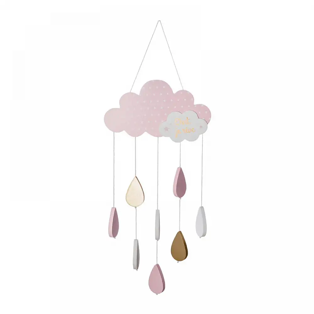 Παιδικό Ξύλινο Κρεμαστό Διακοσμητικό Σύννεφο 61.5 cm Χρώματος Ροζ Atmosphera 158584A