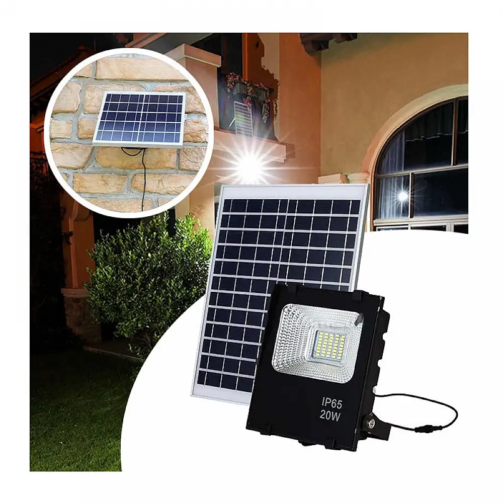 Αδιάβροχος LED Προβολέας με Φωτοβολταϊκό Πάνελ και Τηλεχειριστήριο 20 W Hoppline HOP1001033-2