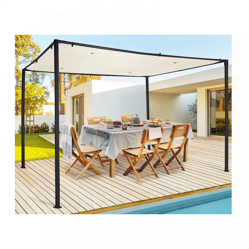 Μεταλλική Πέργκολα Κήπου με Υφασμάτινη Οροφή 3 x 3 x 2.2 m Χρώματος Εκρού Santa Cruz Inkazen 40031287