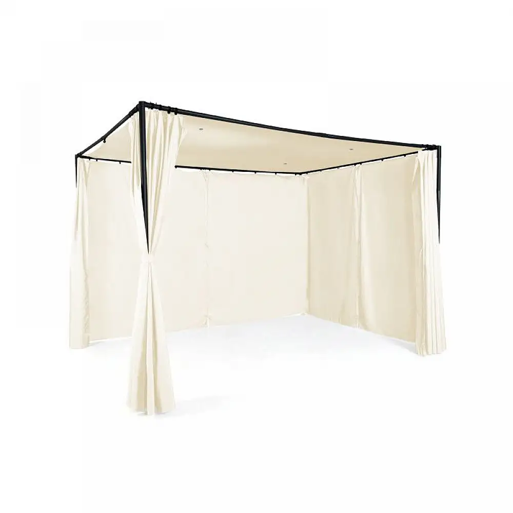 Μεταλλική Πέργκολα Κήπου με Υφασμάτινη Οροφή και Κουρτίνες 3 x 3 x 2.2 m Χρώματος Εκρού Santa Cruz Inkazen 40031294