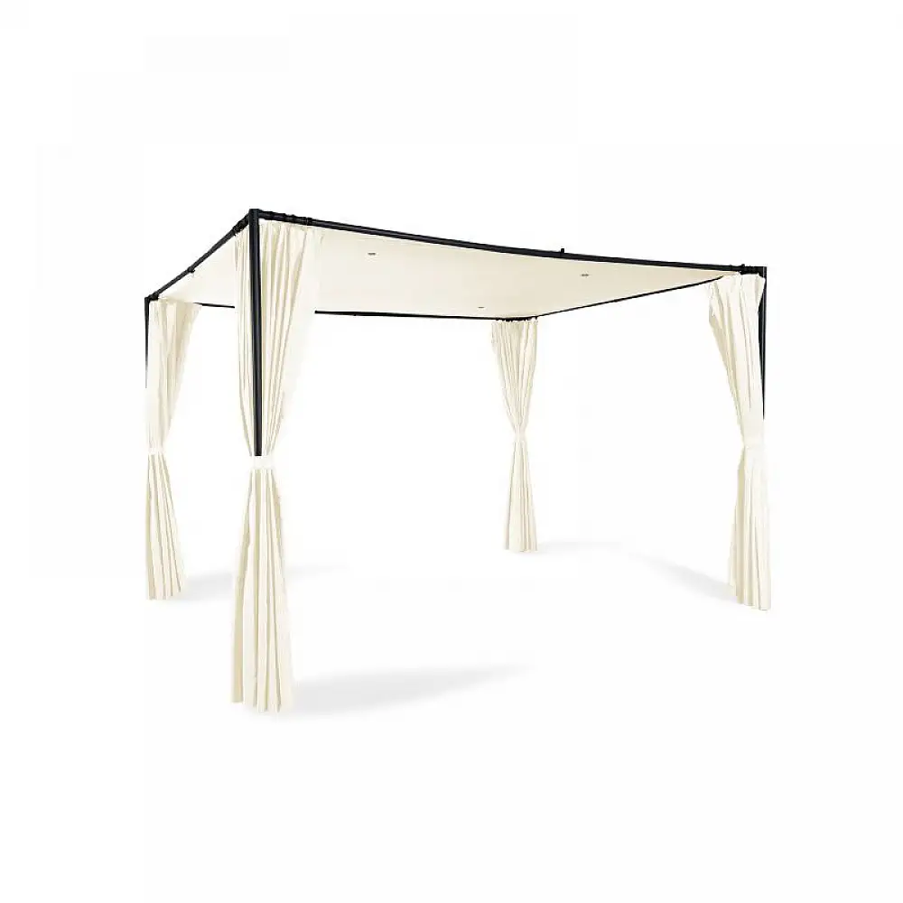 Μεταλλική Πέργκολα Κήπου με Υφασμάτινη Οροφή και Κουρτίνες 3 x 3 x 2.2 m Χρώματος Εκρού Santa Cruz Inkazen 40031294