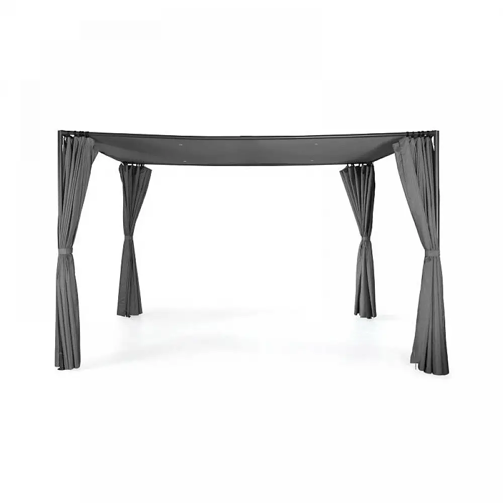 Μεταλλική Πέργκολα Κήπου με Υφασμάτινη Οροφή και Κουρτίνες 3 x 3 x 2.2 m Χρώματος Γκρι Santa Cruz Inkazen 40031293