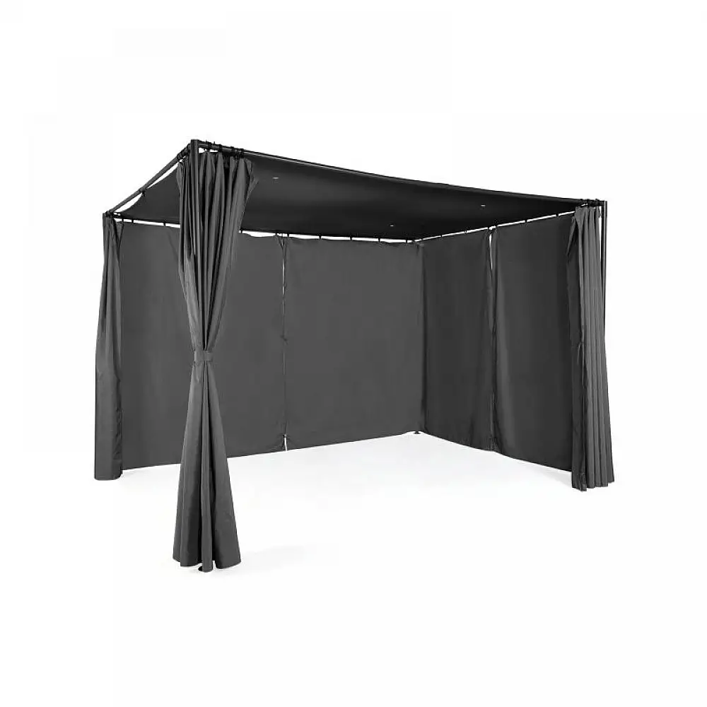 Μεταλλική Πέργκολα Κήπου με Υφασμάτινη Οροφή και Κουρτίνες 3 x 3 x 2.2 m Χρώματος Γκρι Santa Cruz Inkazen 40031293