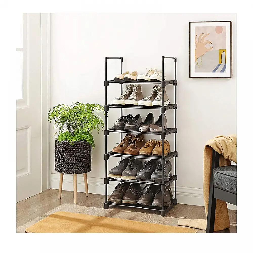 Μεταλλικό Stand Αποθήκευσης Παπουτσιών με 6 Ράφια 45 x 30 x 106 cm Songmics LSA23BK