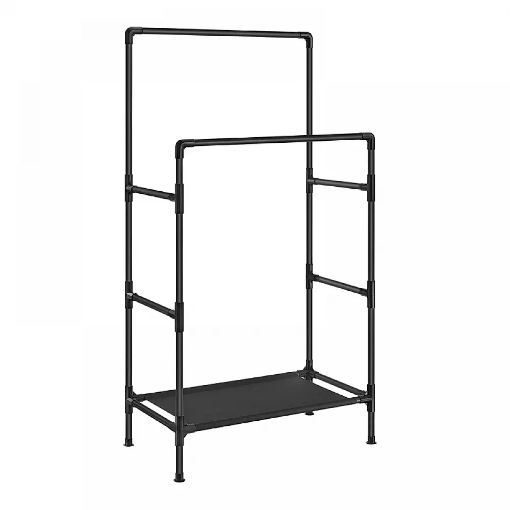 Διπλή Μεταλλική Κρεμάστρα Ρούχων Δαπέδου με Υφασμάτινο Ράφι 83 x 45 x 157 cm Χρώματος Μαύρο Songmics RDR001B02