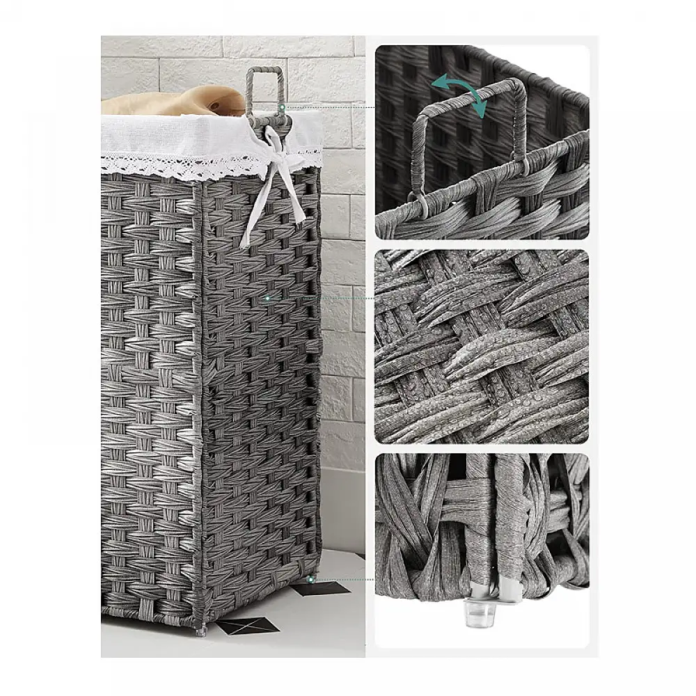 Πτυσσόμενο Καλάθι Απλύτων από Ρατάν 90 Lt 46 x 33 x 60 cm Χρώματος Γκρι Songmics LCB390G01