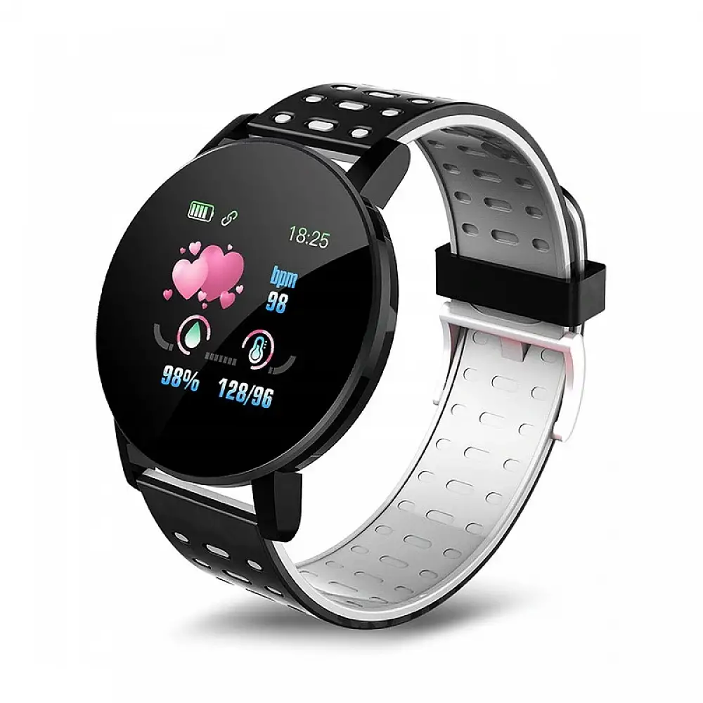 Smartwatch 119 Plus με Μετρητή Καρδιακών Παλμών Χρώματος Μαύρο - Λευκό SPM SB119-Black-White