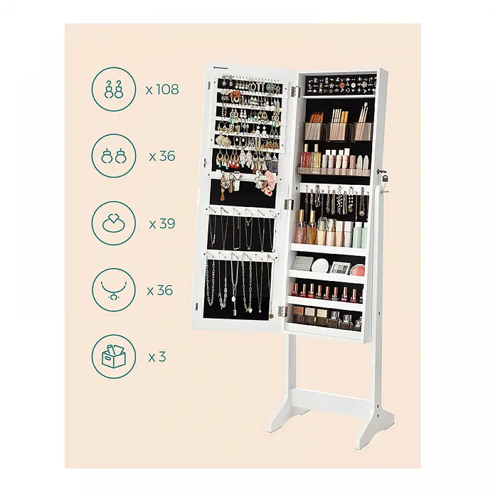 Κοσμηματοθήκη Μπιζουτιέρα με Ολόσωμο Καθρέπτη 41.2 x 36.5 x 152 cm Songmics JJC002W01