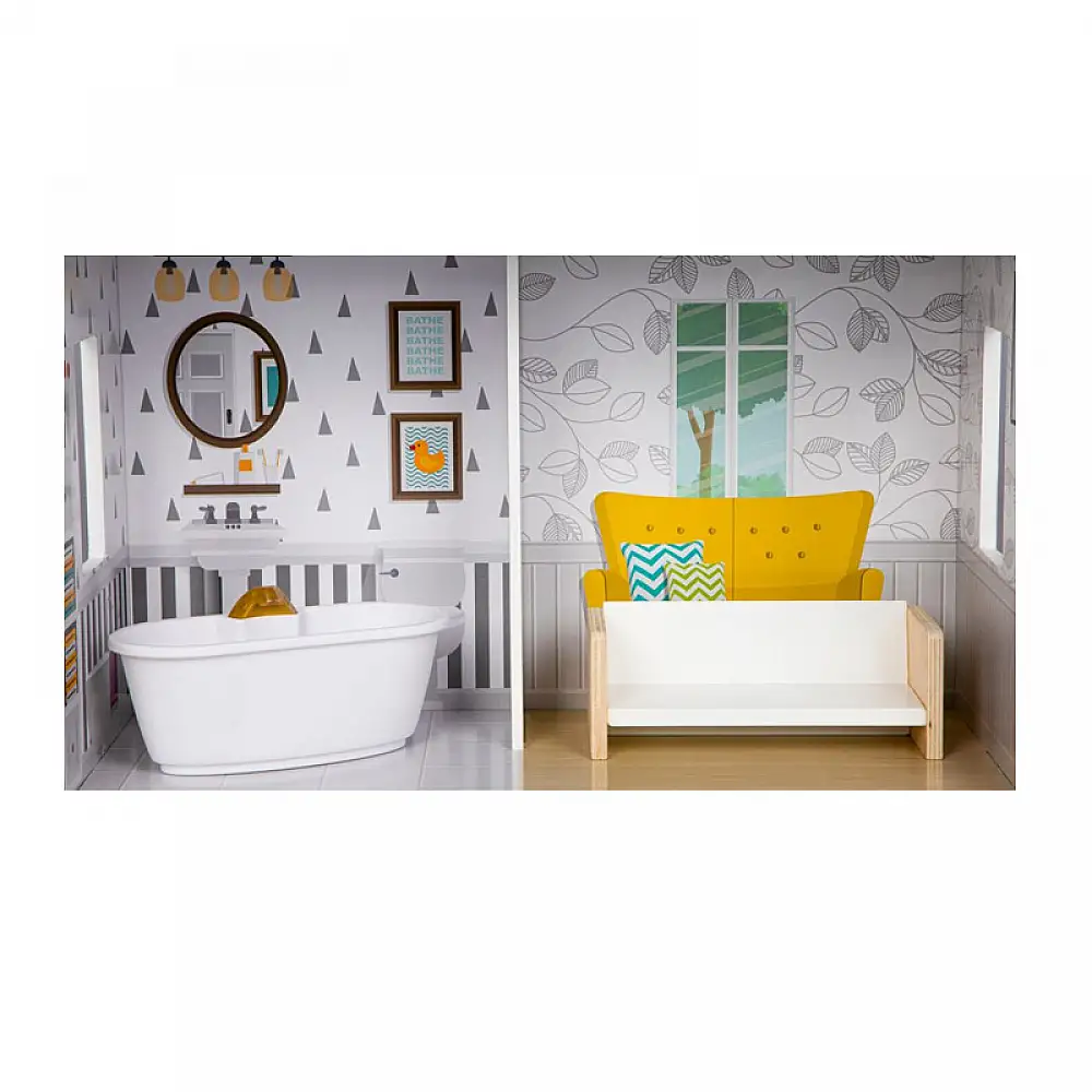 Ξύλινο Παιδικό Κουκλόσπιτο 3 Ορόφων με 9 Έπιπλα 50 x 27.5 x 96 cm Grace Ecotoys 8210