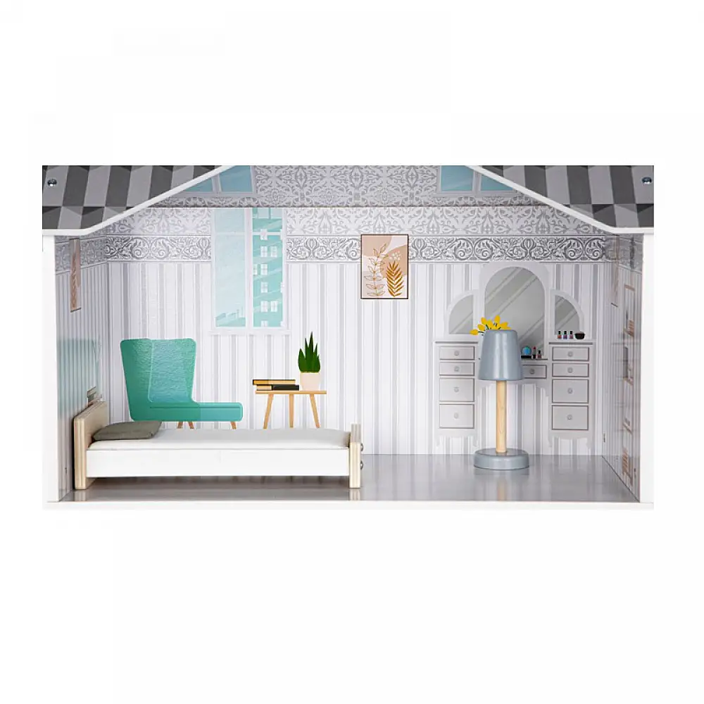 Ξύλινο Παιδικό Κουκλόσπιτο 3 Ορόφων με 9 Έπιπλα 50 x 27.5 x 96 cm Grace Ecotoys 8210