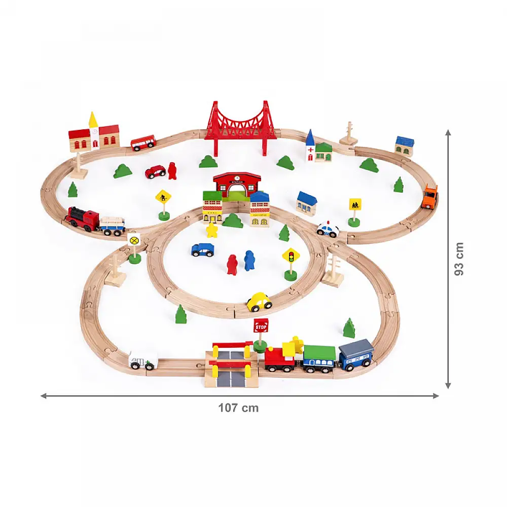 Σετ Ξύλινος Σιδηροδρομικός Σταθμός με Αυτοκινούμενο Τρένο Μπαταρίας 90 τμχ Ecotoys HM014665