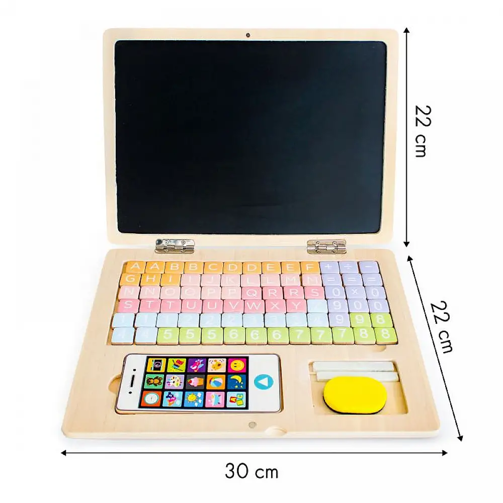 Ξύλινο Εκπαιδευτικό Παιδικό Μαγνητικό Laptop με Αξεσουάρ Χρώματος Καφέ Ανοιχτό Ecotoys G068-ECO_STANDART