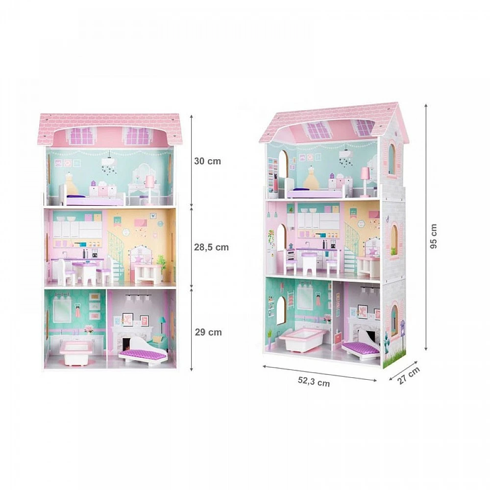 Ξύλινο Παιδικό Κουκλόσπιτο 3 Ορόφων 53.5 x 27 x 95 cm Anna Ecotoys 4121 Ξύλινο Παιδικό Κουκλόσπιτο 3 Ορόφων 53.5 x 27 x 95 cm Anna Ecotoys 4121