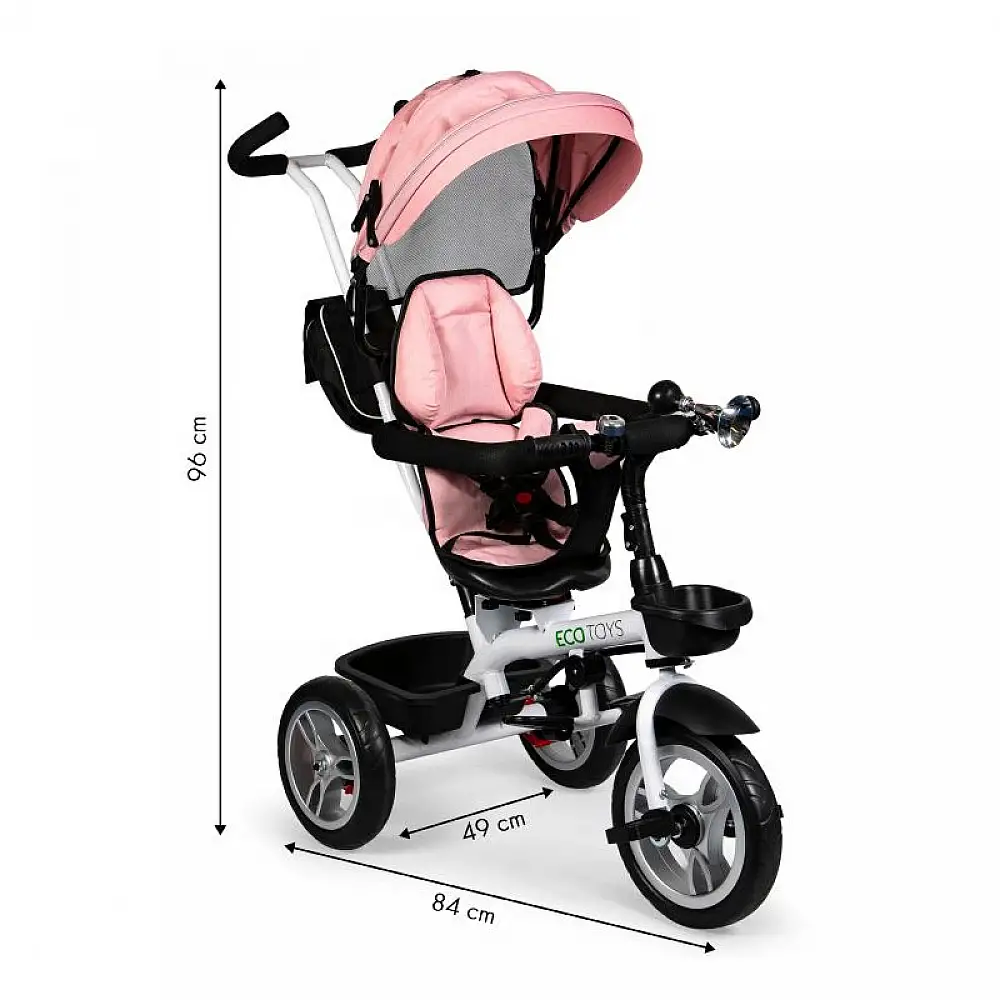 Τρίκυκλο Παιδικό Ποδήλατο - Καρότσι Χρώματος Ροζ Ecotoys JM-322-Pink