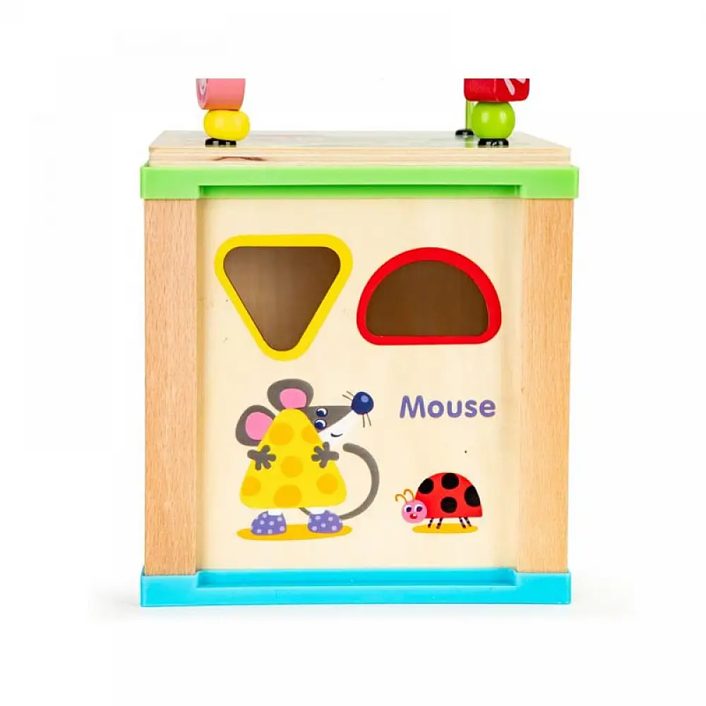 Ξύλινος Εκπαιδευτικός Παιδικός Κύβος Δραστηριοτήτων με Πίνακα 15 x 18 x 18 x 33 cm Ecotoys HM015470