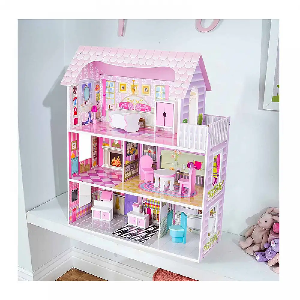 Ξύλινο Κουκλόσπιτο με 3 Ορόφους και Αξεσουάρ 60 x 24 x 70 cm Hoppline HOP1001362