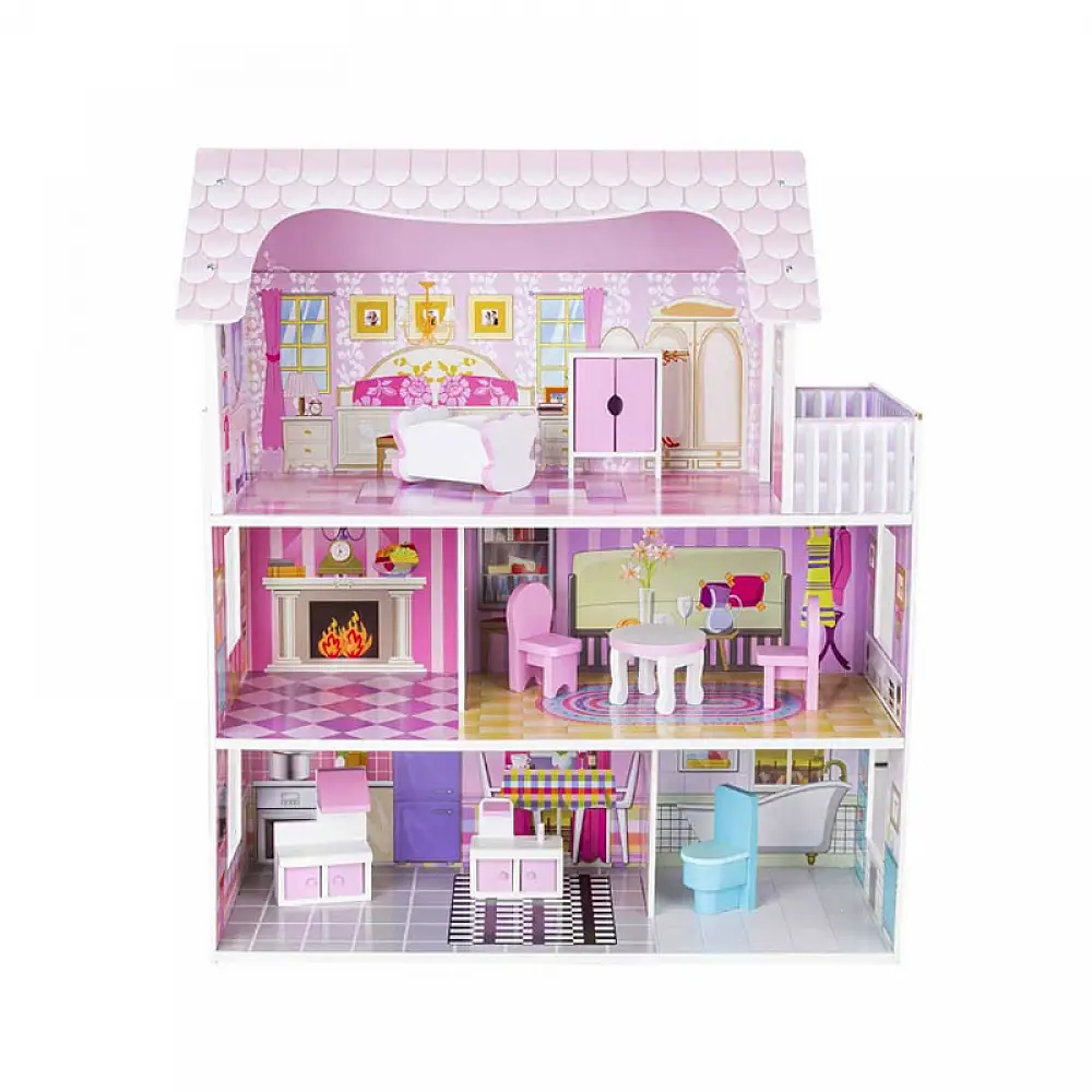 Ξύλινο Κουκλόσπιτο με 3 Ορόφους και Αξεσουάρ 60 x 24 x 70 cm Hoppline HOP1001362