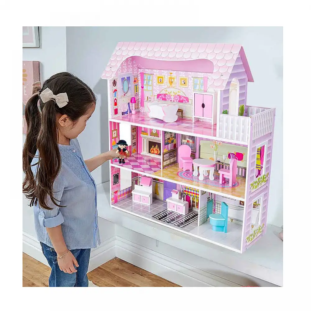 Ξύλινο Κουκλόσπιτο με 3 Ορόφους και Αξεσουάρ 60 x 24 x 70 cm Hoppline HOP1001362