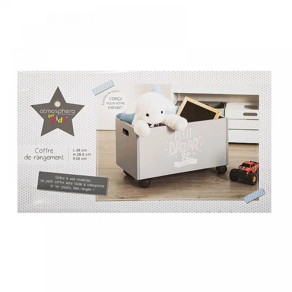 Ξύλινο Τροχήλατο Κουτί Αποθήκευσης Παιχνιδιών 48 x 28 x 28.5 cm Χρώματος Γκρι Toys Atmosphera 127141B
