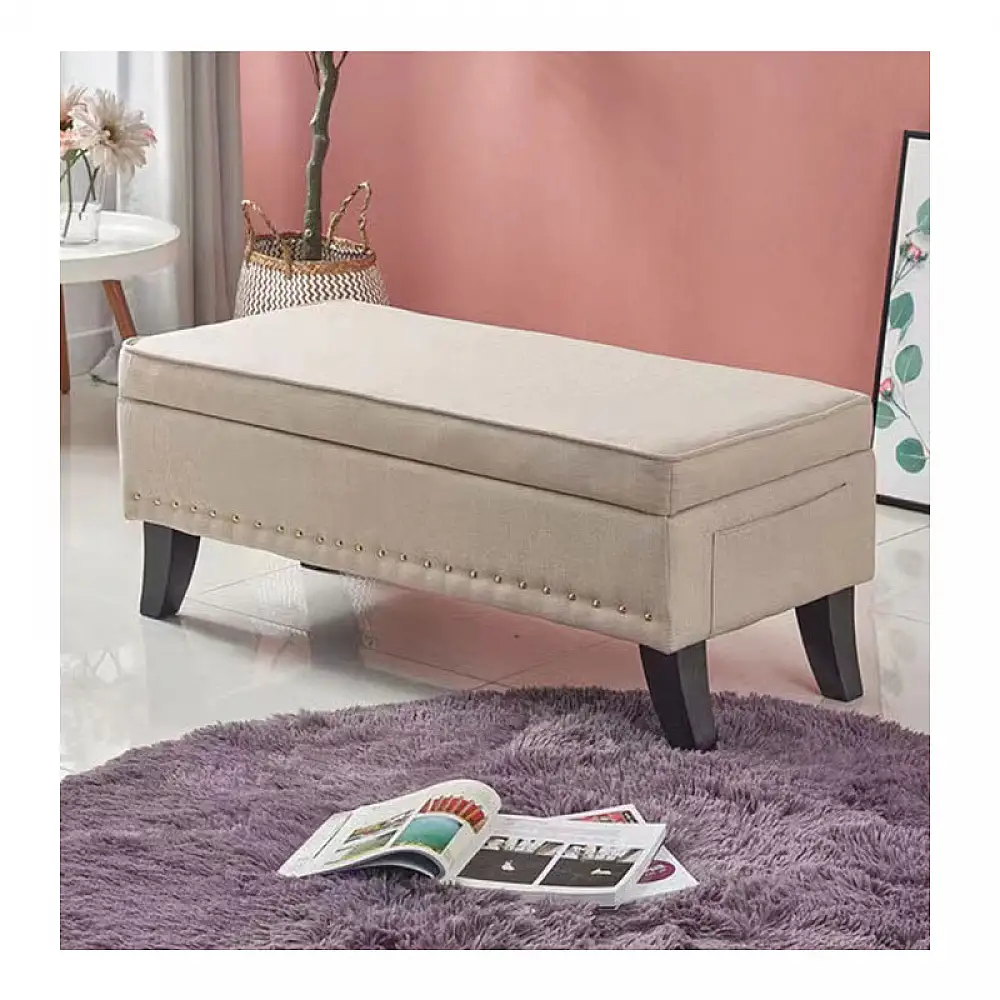 Ξύλινο Ταμπουρέ με Αποθηκευτικό Χώρο 85 x 45 x 40 cm Χρώματος Μπεζ Bakaji 02814610