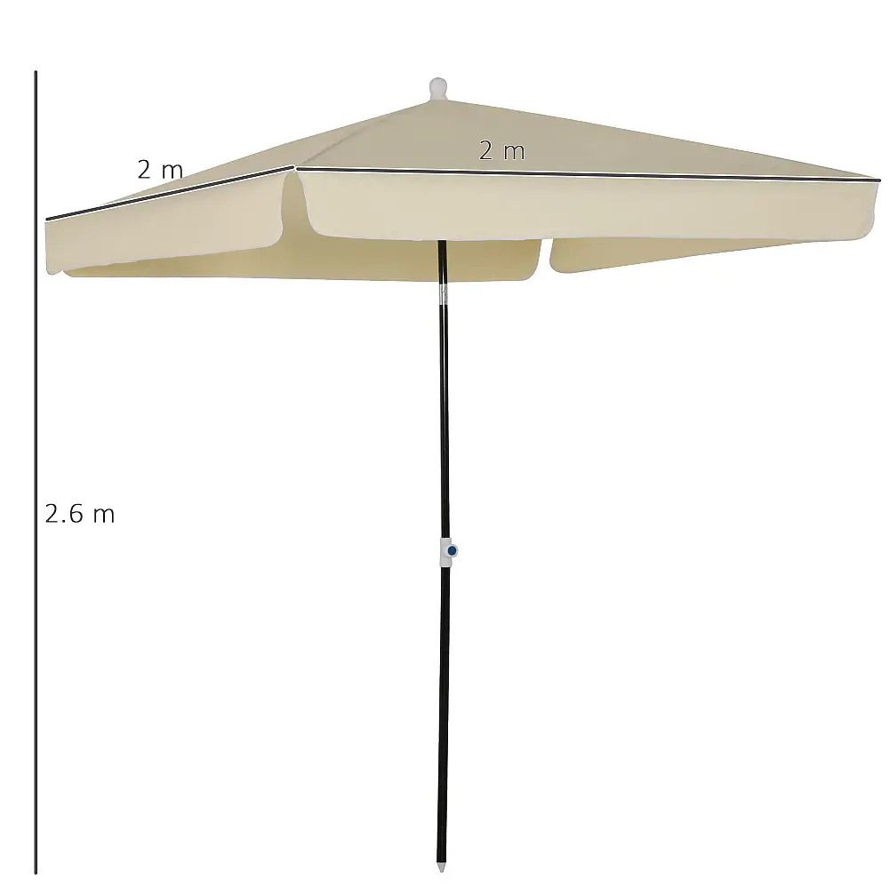 Outsunny 200x200cm ομπρέλα εξωτερικού χώρου, Βεράντα, Κήπος με Τετράγωνο κουβούκλιο, Ρυθμιζόμενο και φορητό, Κρεμ Λευκό 84D-093CW