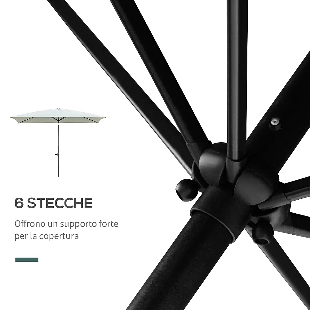 Ομπρέλα Κήπου Outsunny Ορθογώνια 200x300cm Ανοιγόμενη μανιβέλα και Ρυθμιζόμενη Κλίση, Μπεζ 84D-158BG