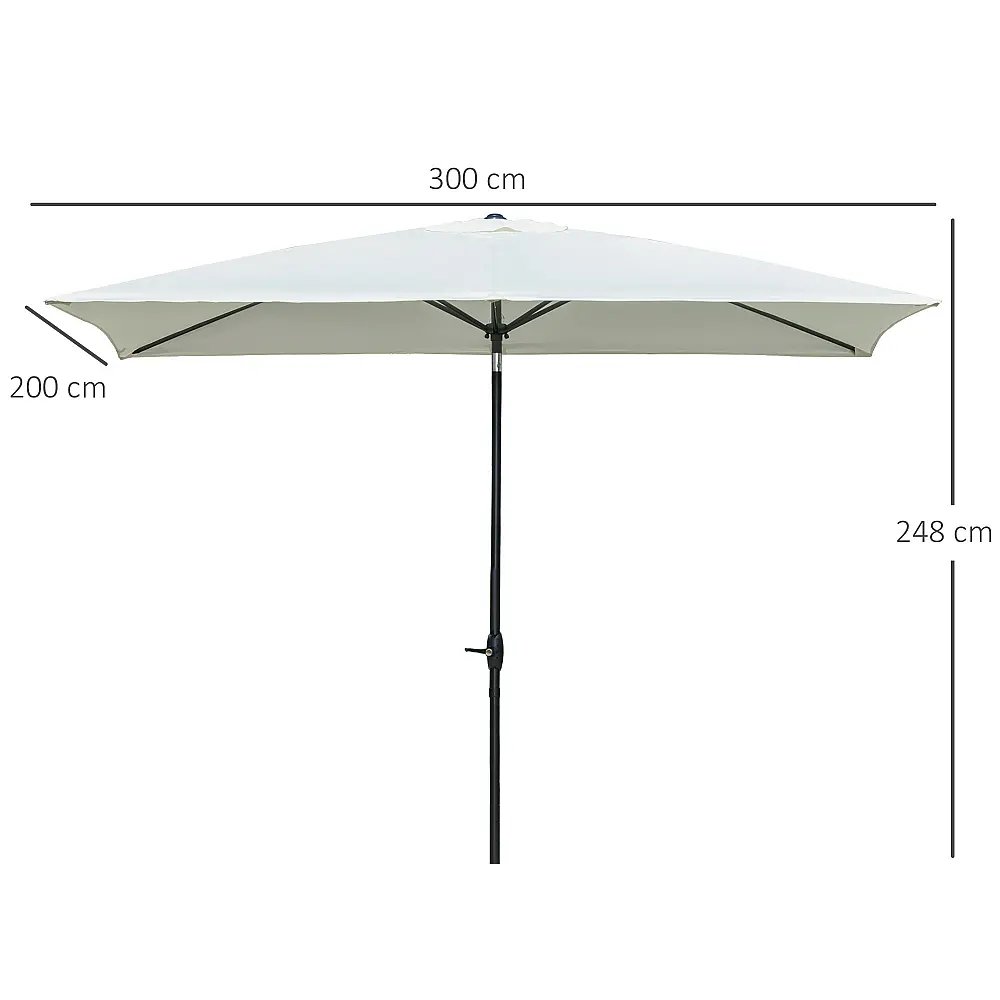 Ομπρέλα Κήπου Outsunny Ορθογώνια 200x300cm Ανοιγόμενη μανιβέλα και Ρυθμιζόμενη Κλίση, Μπεζ 84D-158BG