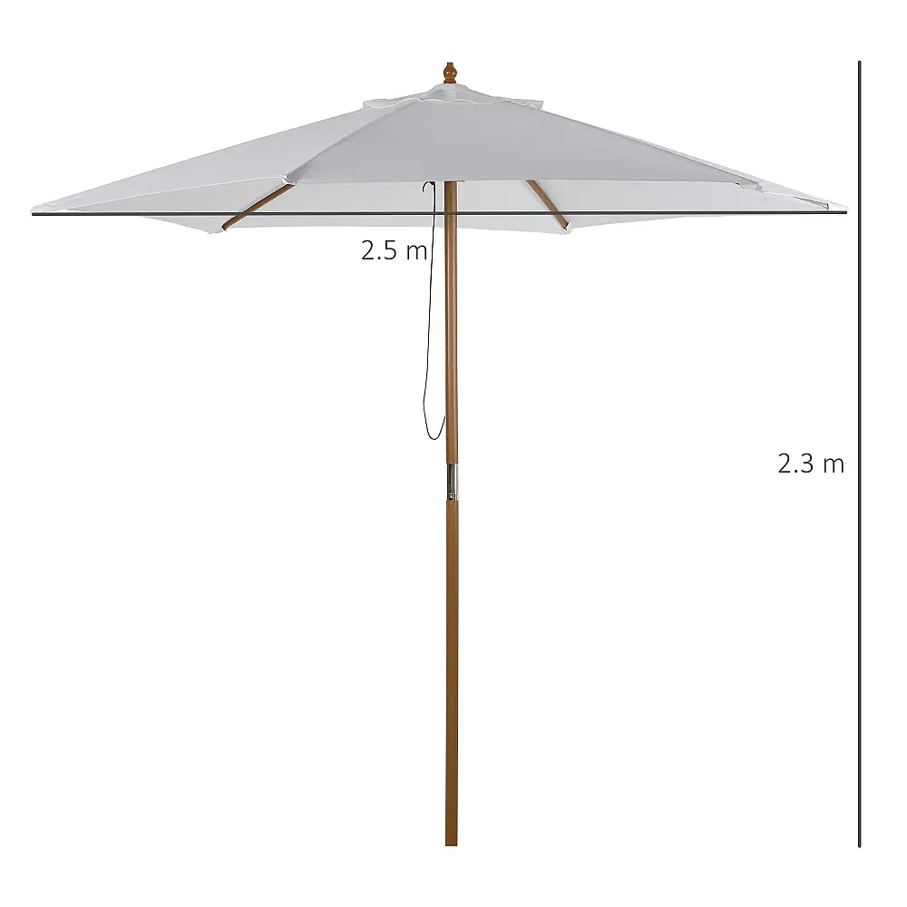 Outsunny Bamboo Garden Umbrella, Κρεμ Λευκή, 250 x 230 εκ. 84D-056CW