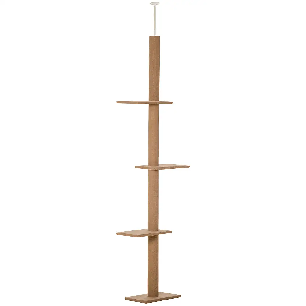 PawHut 4-Level Cat Scratching Post Tree, Ρυθμιζόμενη στερέωση οροφής, 43x27x228-260cm D30-296V02BN