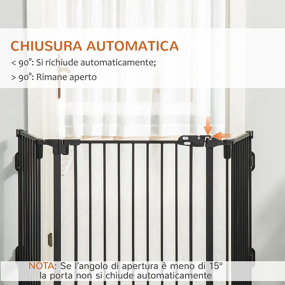 Πτυσσόμενη ατσάλινη πύλη ασφαλείας PawHut, φράγμα σκύλου με σύστημα αυτόματου κλεισίματος και κλειδώματος - Μαύρο D06-125BK