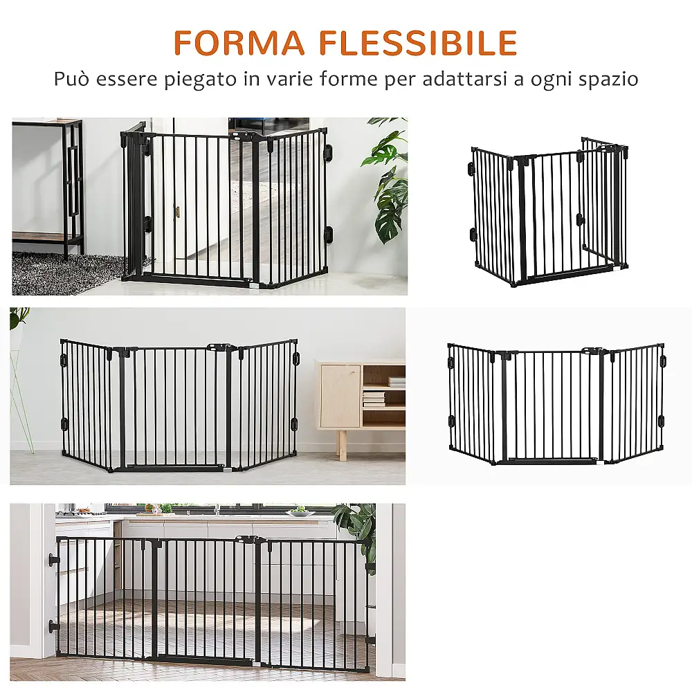 Πτυσσόμενη ατσάλινη πύλη ασφαλείας PawHut, φράγμα σκύλου με σύστημα αυτόματου κλεισίματος και κλειδώματος - Μαύρο D06-125BK