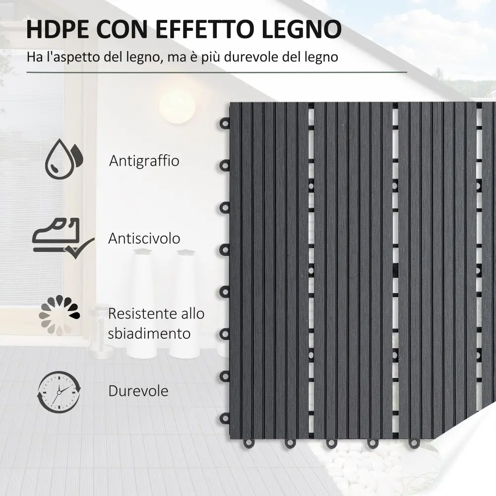 Outsunny Garden Tiles Interlocking Σετ 11 πλακάκια πλακοστρώσεων κήπου εξωτερικού χώρου, γκρι, 30x30x2,2cm 844-214GY Outsunny Garden Tiles Interlocking Σετ 11 πλακάκια πλακοστρώσεων κήπου εξωτερικού χώρου, γκρι, 30x30x2,2cm 844-214GY