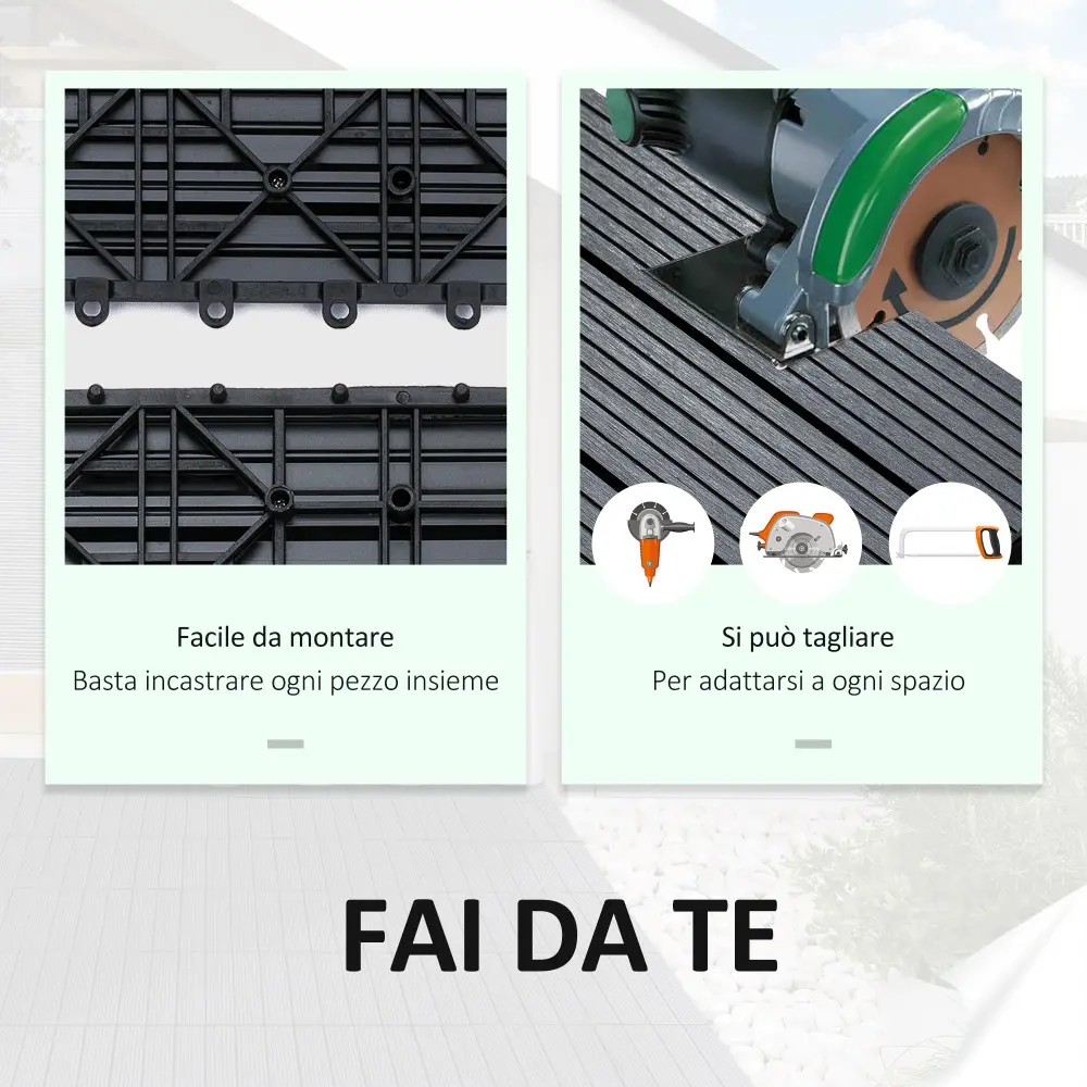 Outsunny Garden Tiles Interlocking Σετ 11 πλακάκια πλακοστρώσεων κήπου εξωτερικού χώρου, γκρι, 30x30x2,2cm 844-214GY Outsunny Garden Tiles Interlocking Σετ 11 πλακάκια πλακοστρώσεων κήπου εξωτερικού χώρου, γκρι, 30x30x2,2cm 844-214GY