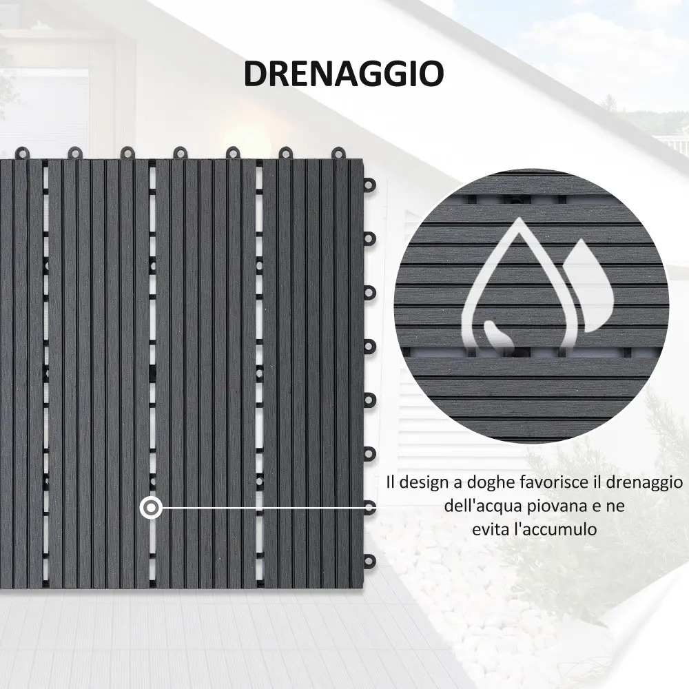 Outsunny Garden Tiles Interlocking Σετ 11 πλακάκια πλακοστρώσεων κήπου εξωτερικού χώρου, γκρι, 30x30x2,2cm 844-214GY Outsunny Garden Tiles Interlocking Σετ 11 πλακάκια πλακοστρώσεων κήπου εξωτερικού χώρου, γκρι, 30x30x2,2cm 844-214GY